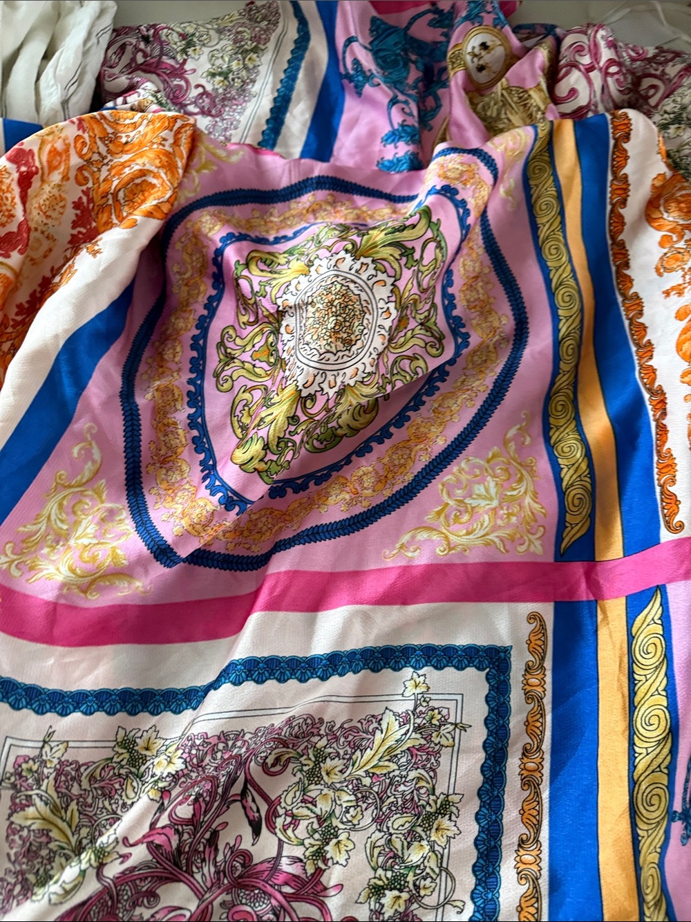 Aakana Pink, Blue & Gold Baroque Print Scarf dress - Picture 3 of 6